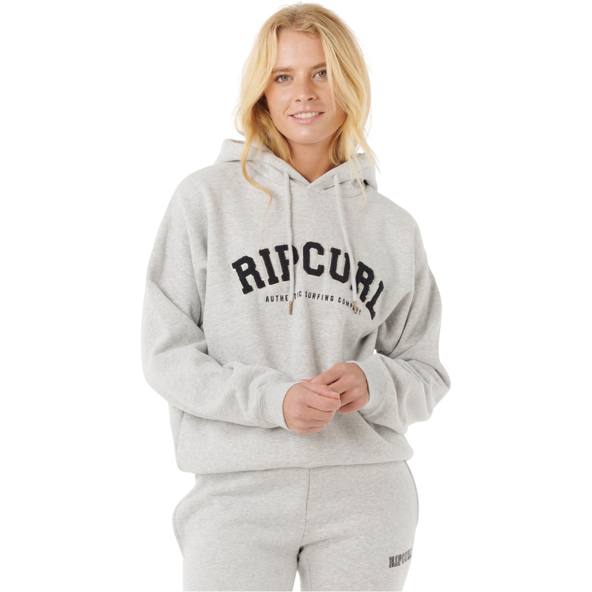 2025 Rip Curl Womens Varsity Hoodie 08HWFL - Grey Marle / Black